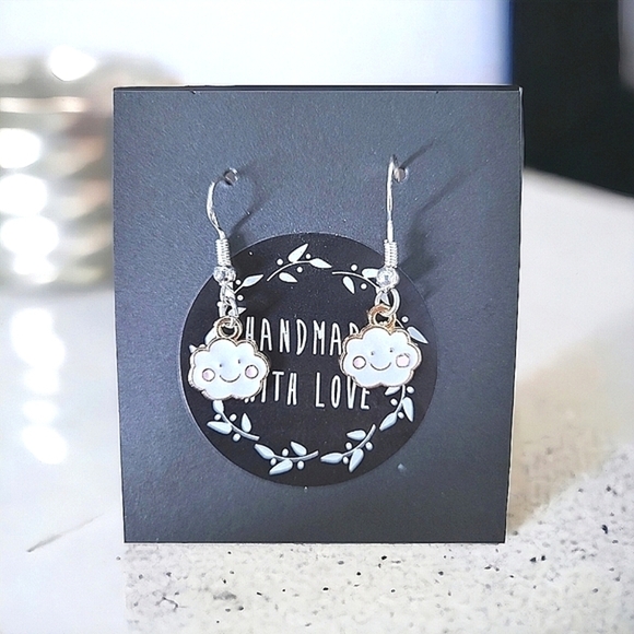 Handcrafted Happy Cloud Enamel Earrings - Picture 2 of 4